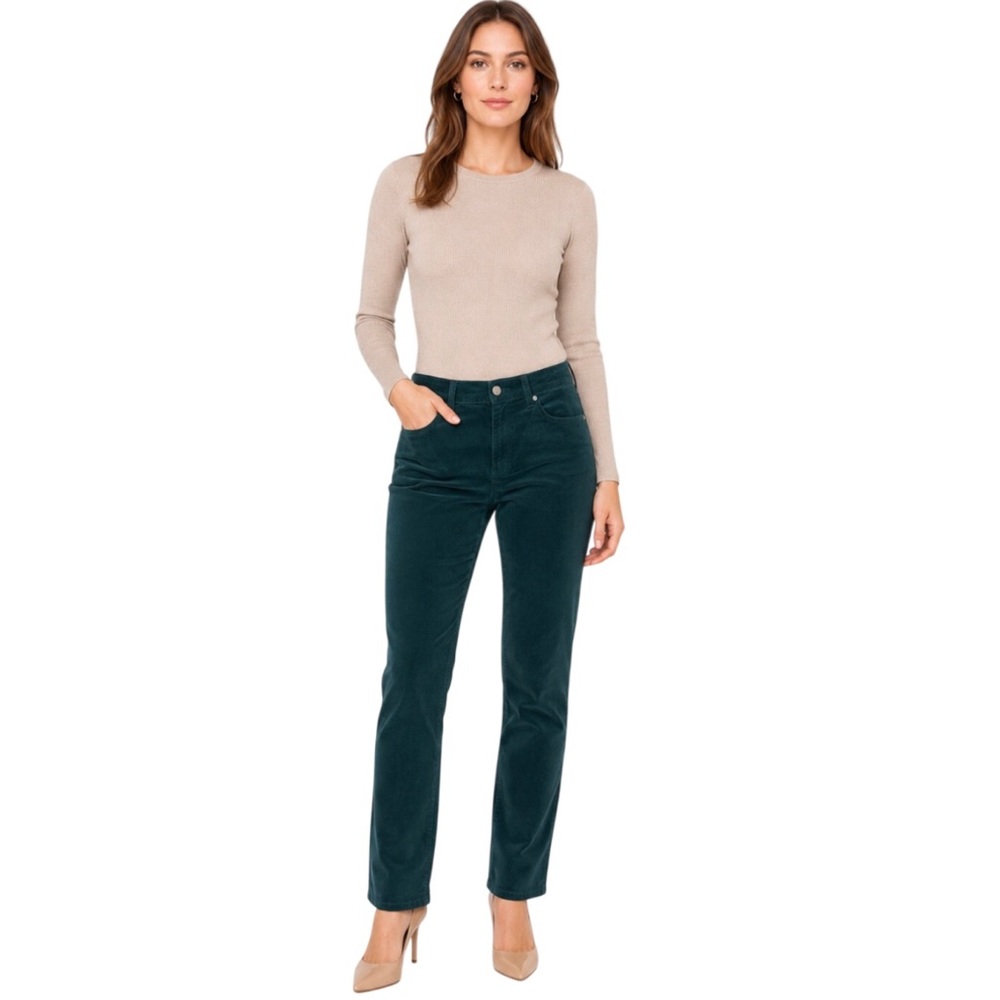 Eileen Fisher Green Velveteen 5 Pocket Tapered Ankle Pant Size XS